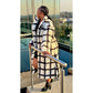 Plus Size Collar Plus Plaid Print Drop Shoulder Overcoat