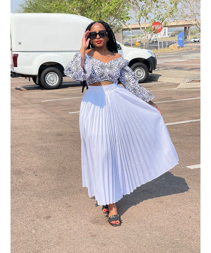 Pleated Skirt and Off shoulder Top Set