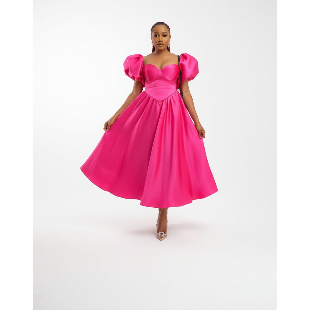 Sexy Puffed Shoulders Satin Dress