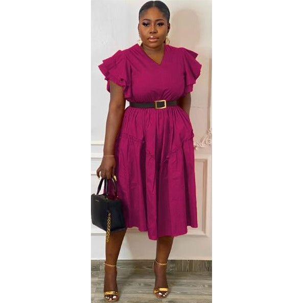 Sexy V-Neck Ruffle Sleeve Dress