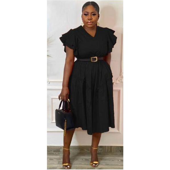 Sexy V-Neck Ruffle Sleeve Dress