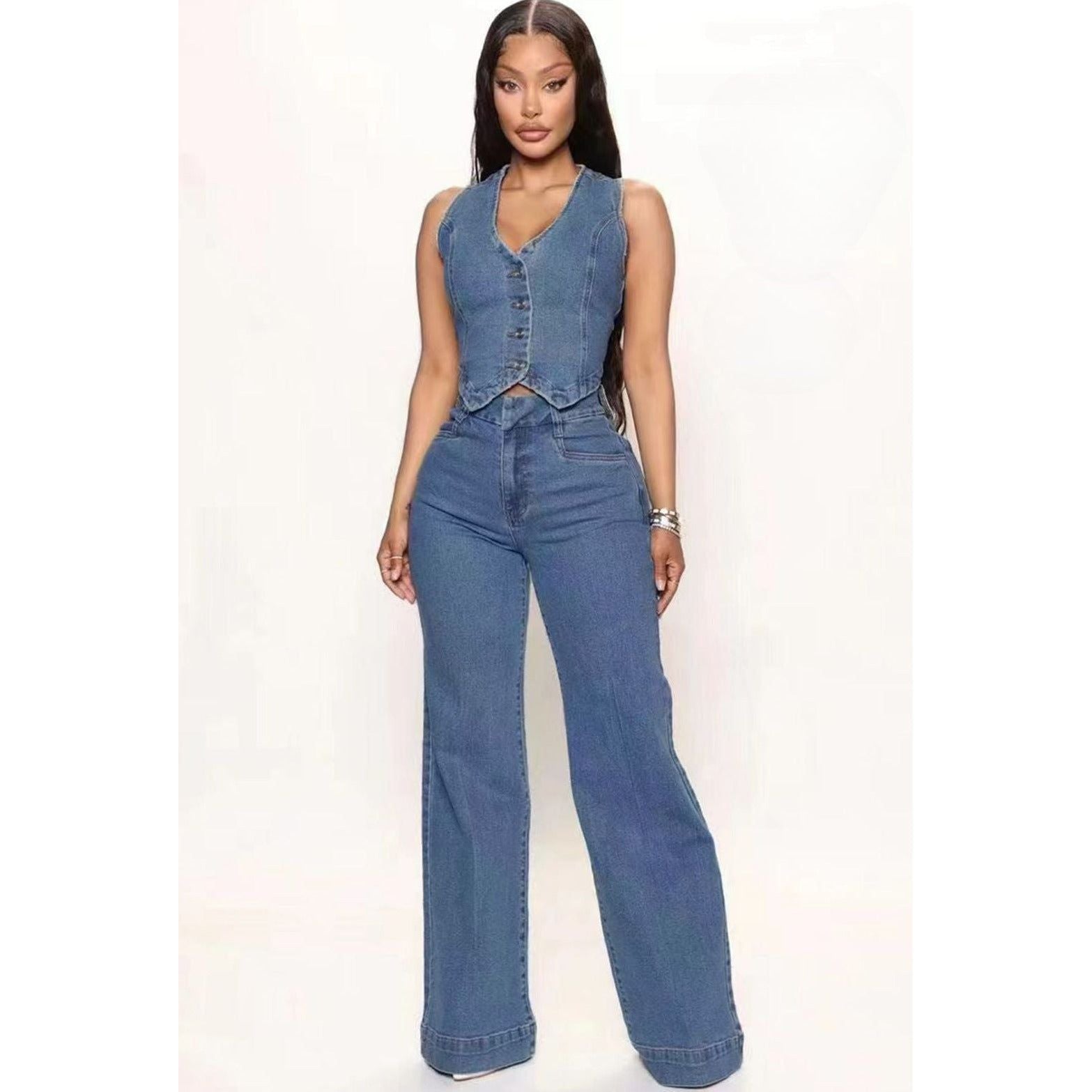 Denim Sleeveless Top & Pant Set