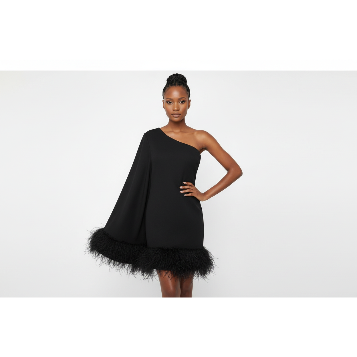 One Hand Off Shoulder Feather Dress