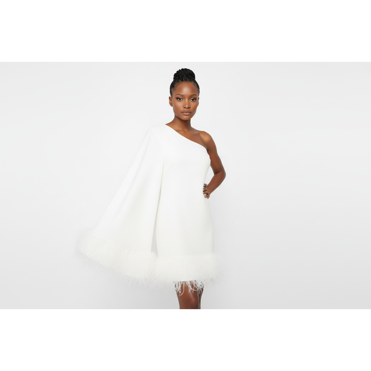 One Hand Off Shoulder Feather Dress