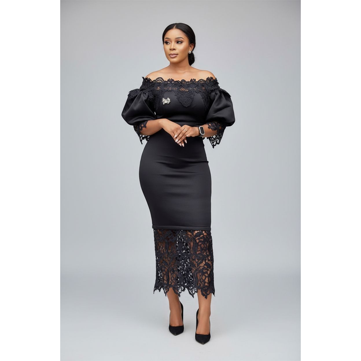 Off Shoulder Formal Office Wear Dress