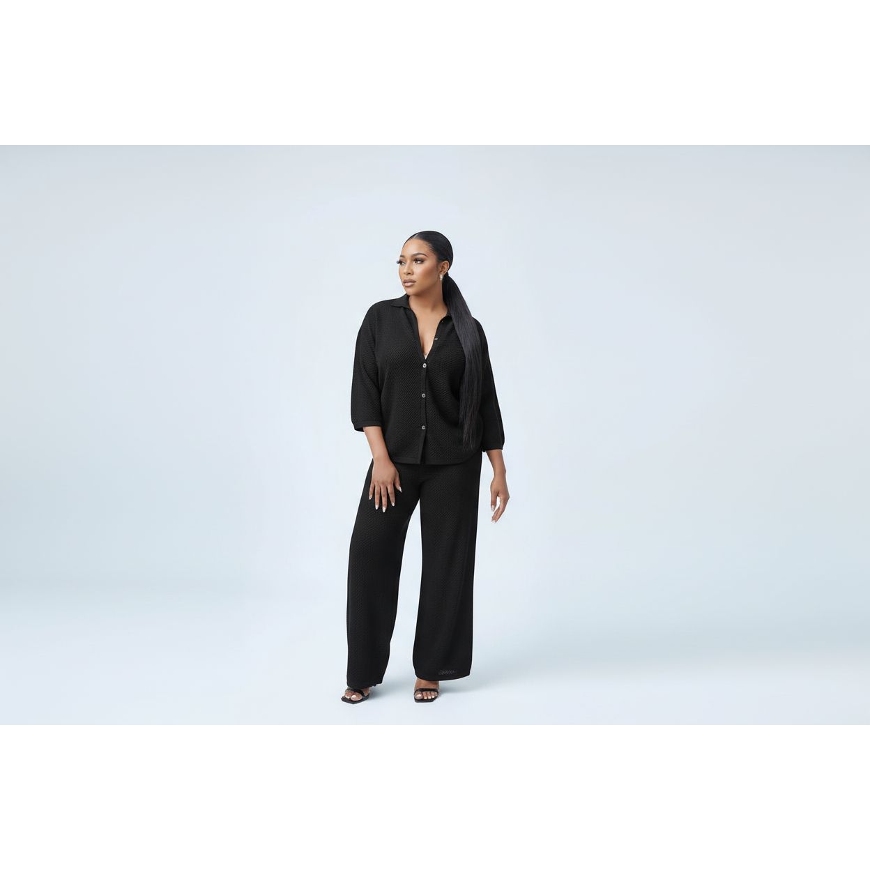 Knitted Cardigan Top & Wide-Leg Pants