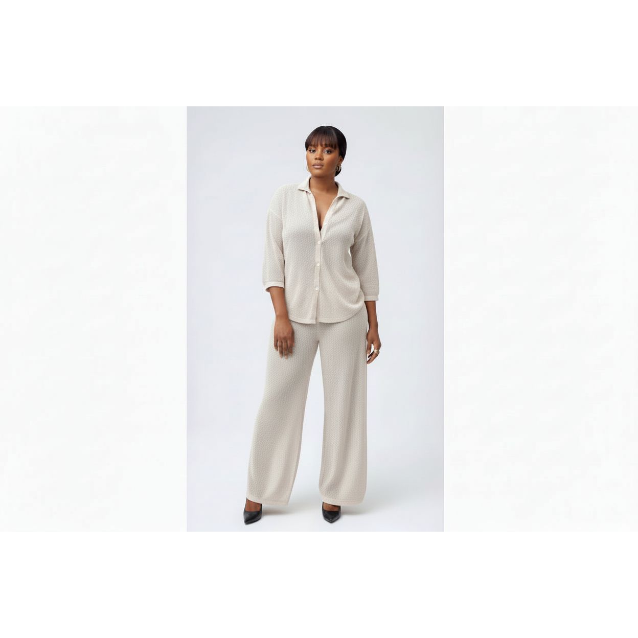 Knitted Cardigan Top & Wide-Leg Pants