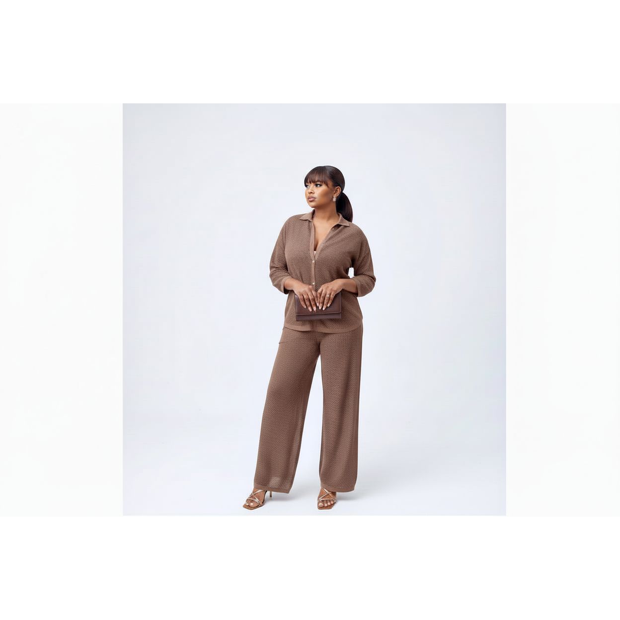 Knitted Cardigan Top & Wide-Leg Pants
