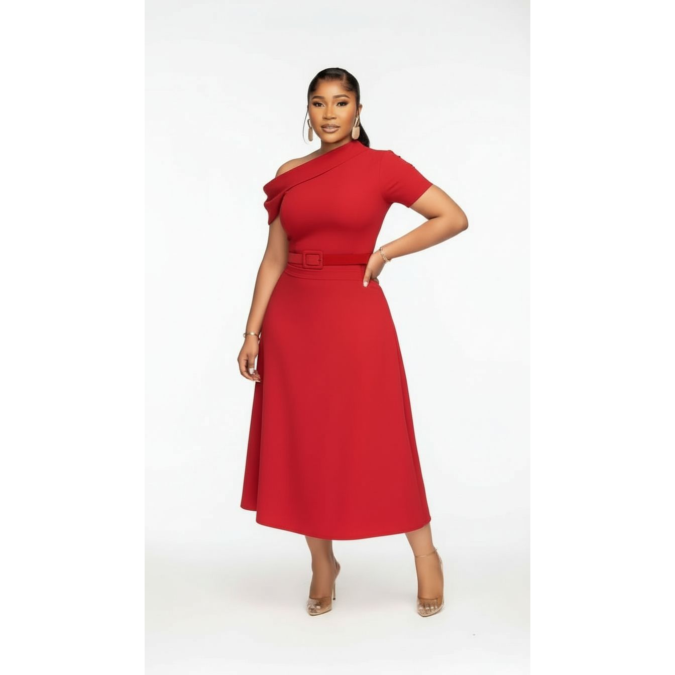 Off Shoulder Big Swing A-line Short Sleeve Maxi Long Dress