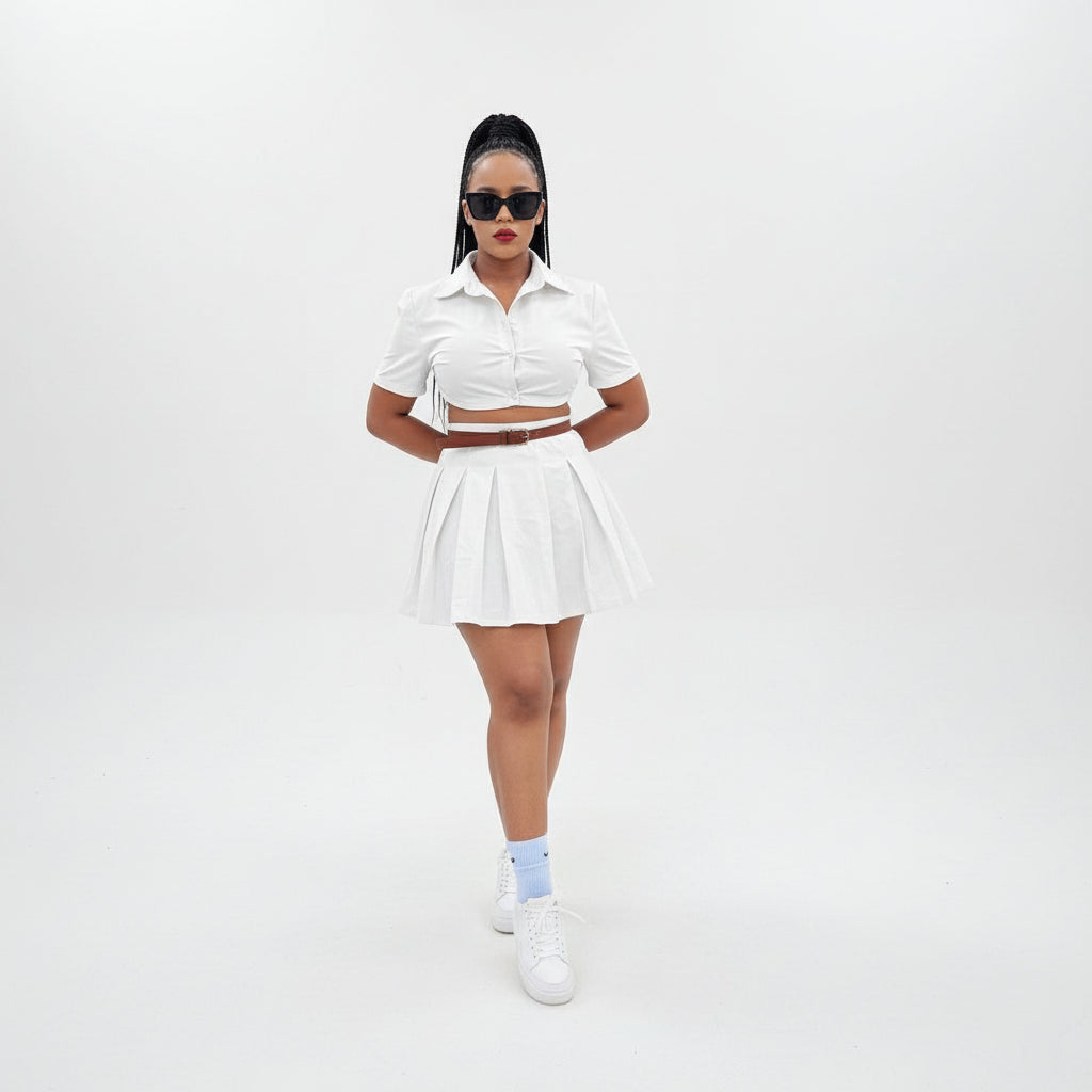 Sexy Mini Pleated Skirt and Top Set.