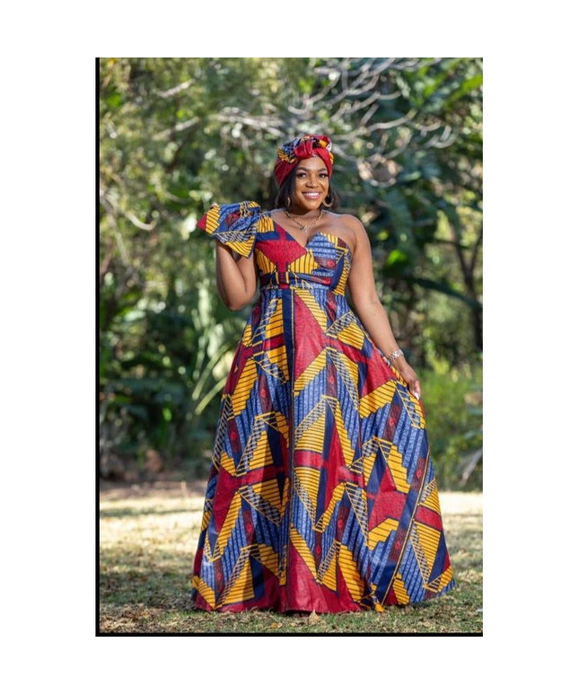 One Shoulder African Print Dress