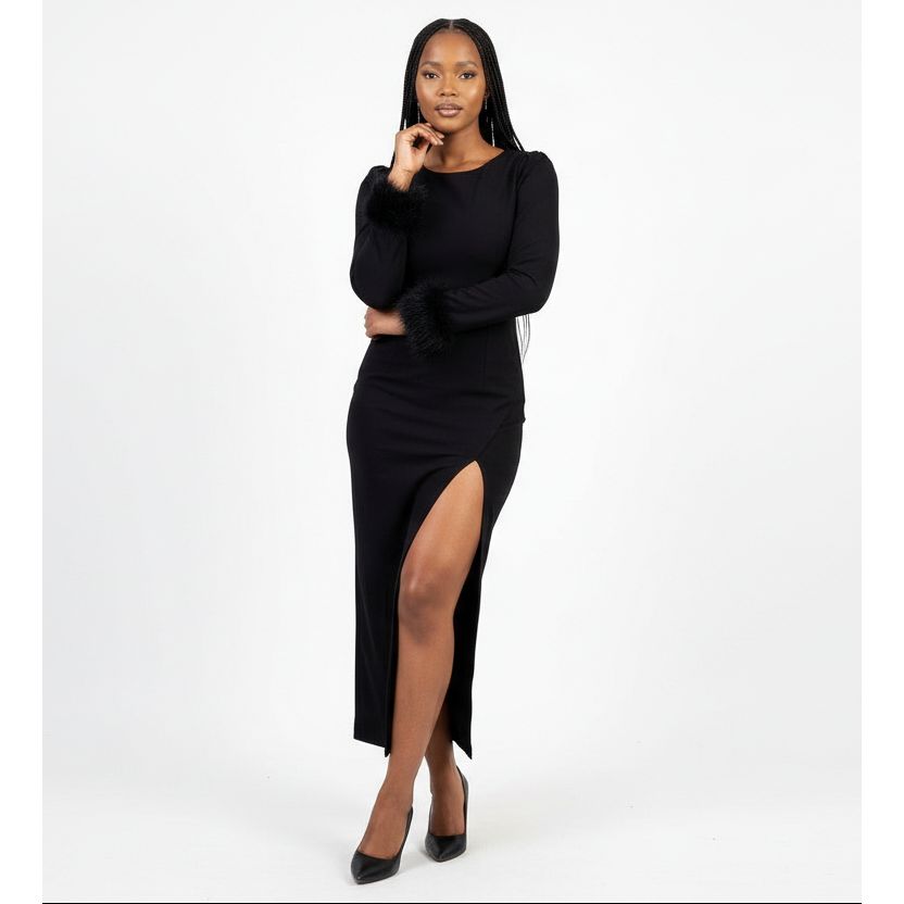 Split High Waist Long Sleeve Dress