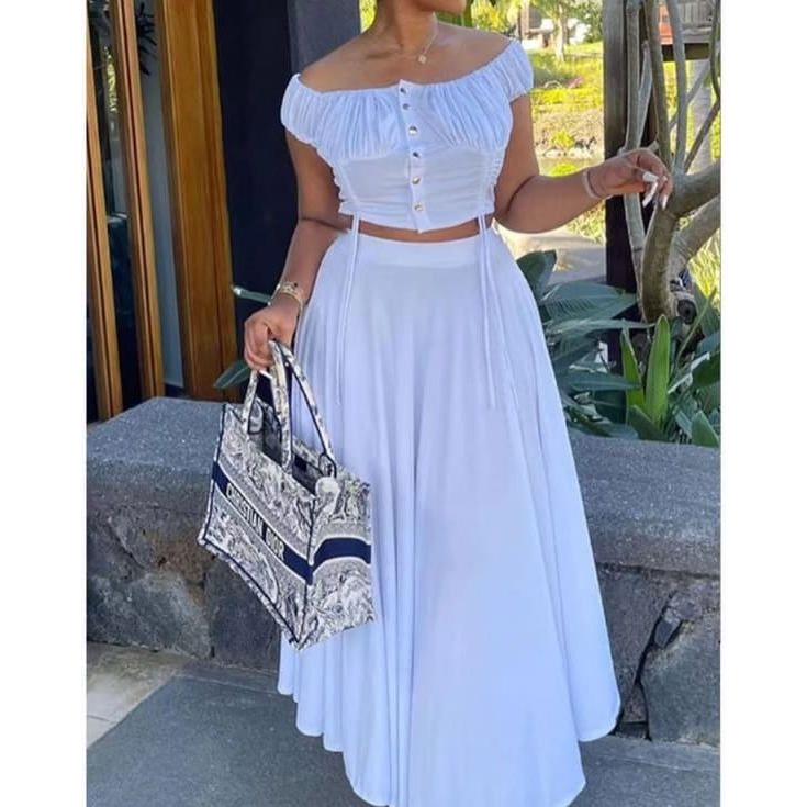 Elegant Patchwork Off Shoulder Set