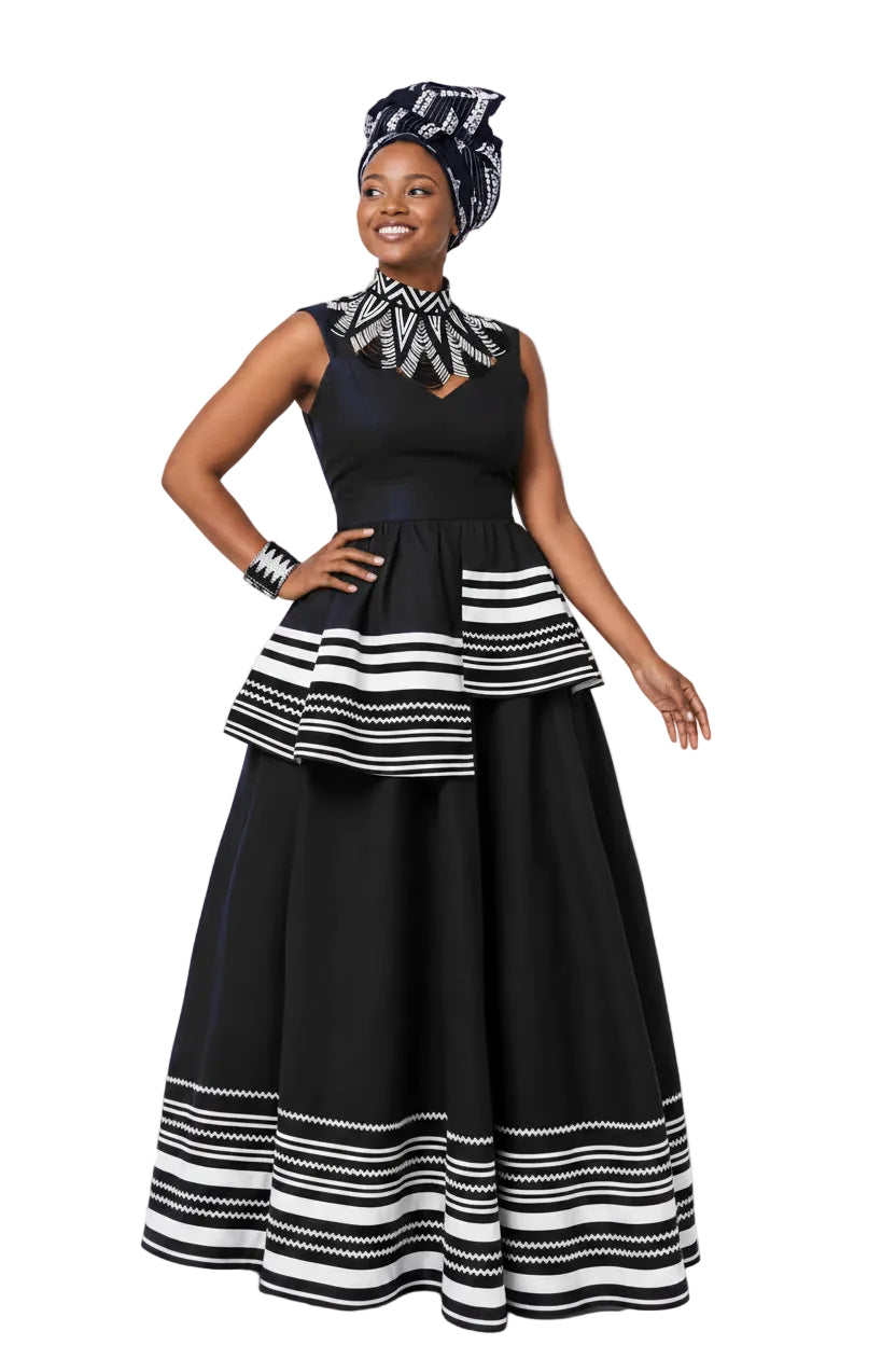 Sleeveless  Patterned with Layered Traditional Trim Dress