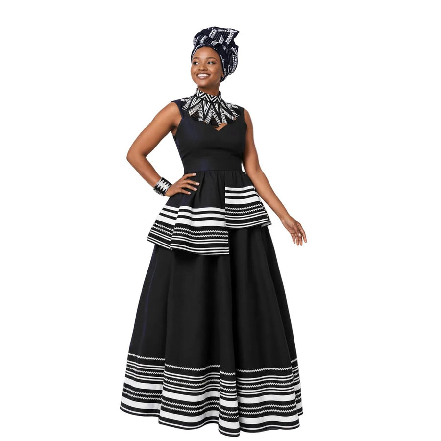 Sleeveless  Patterned with Layered Traditional Trim Dress