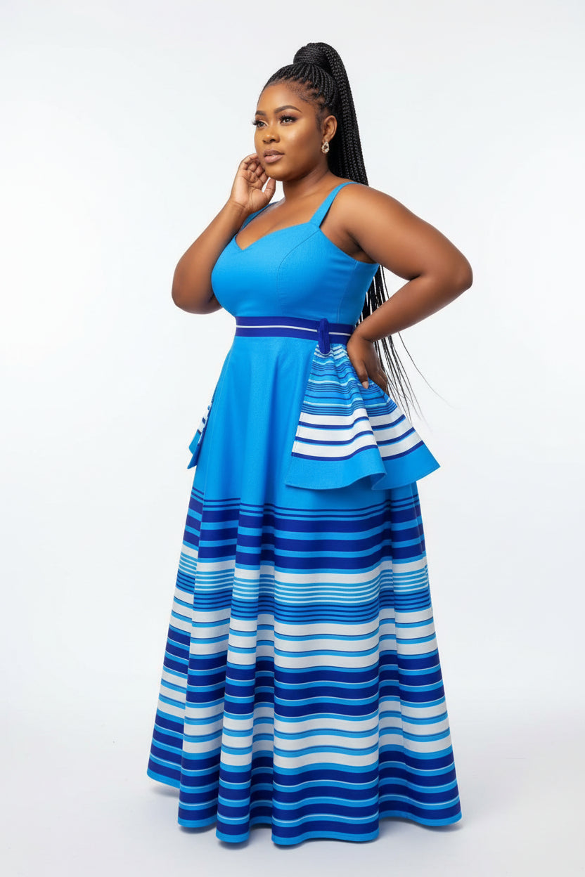 African Stripe Print Tube Thin Strap Bodycon Ankara Dress