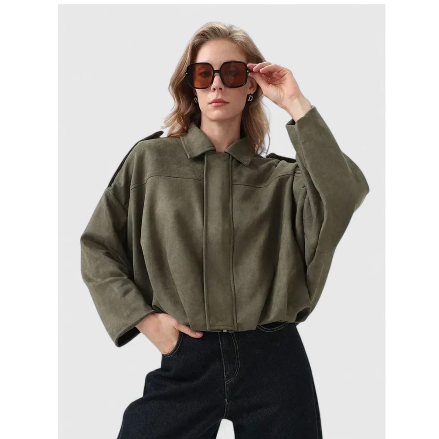 Trendy Oversized Faux Suede Bomber Jacket