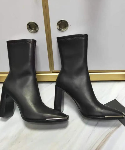 Thick Heel Metal Square Boots