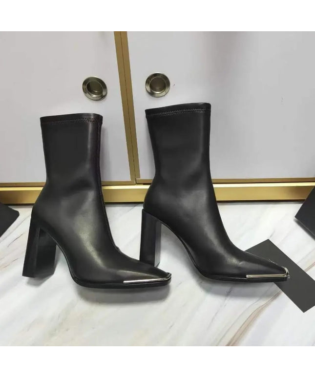 Thick Heel Metal Square Boots