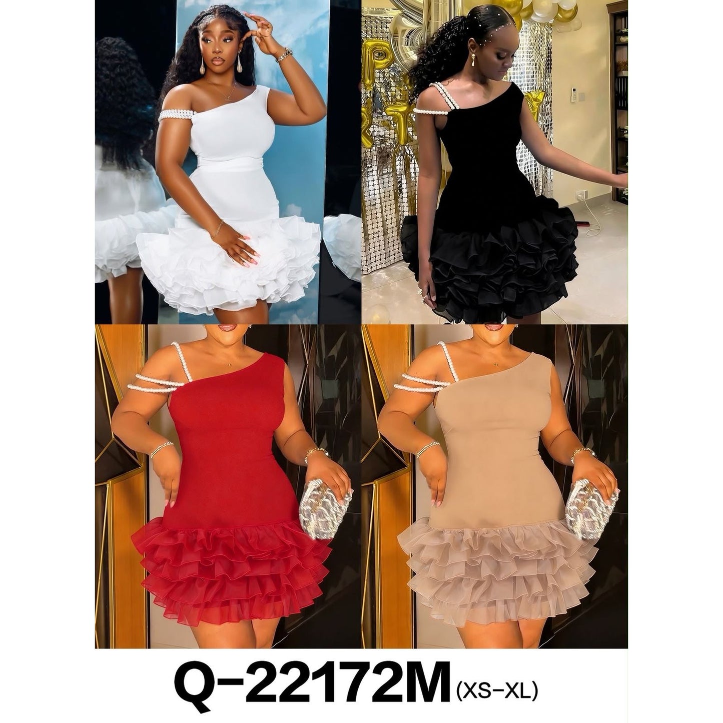 Elegant One-Shoulder Ruffle Hem Mini Dress.