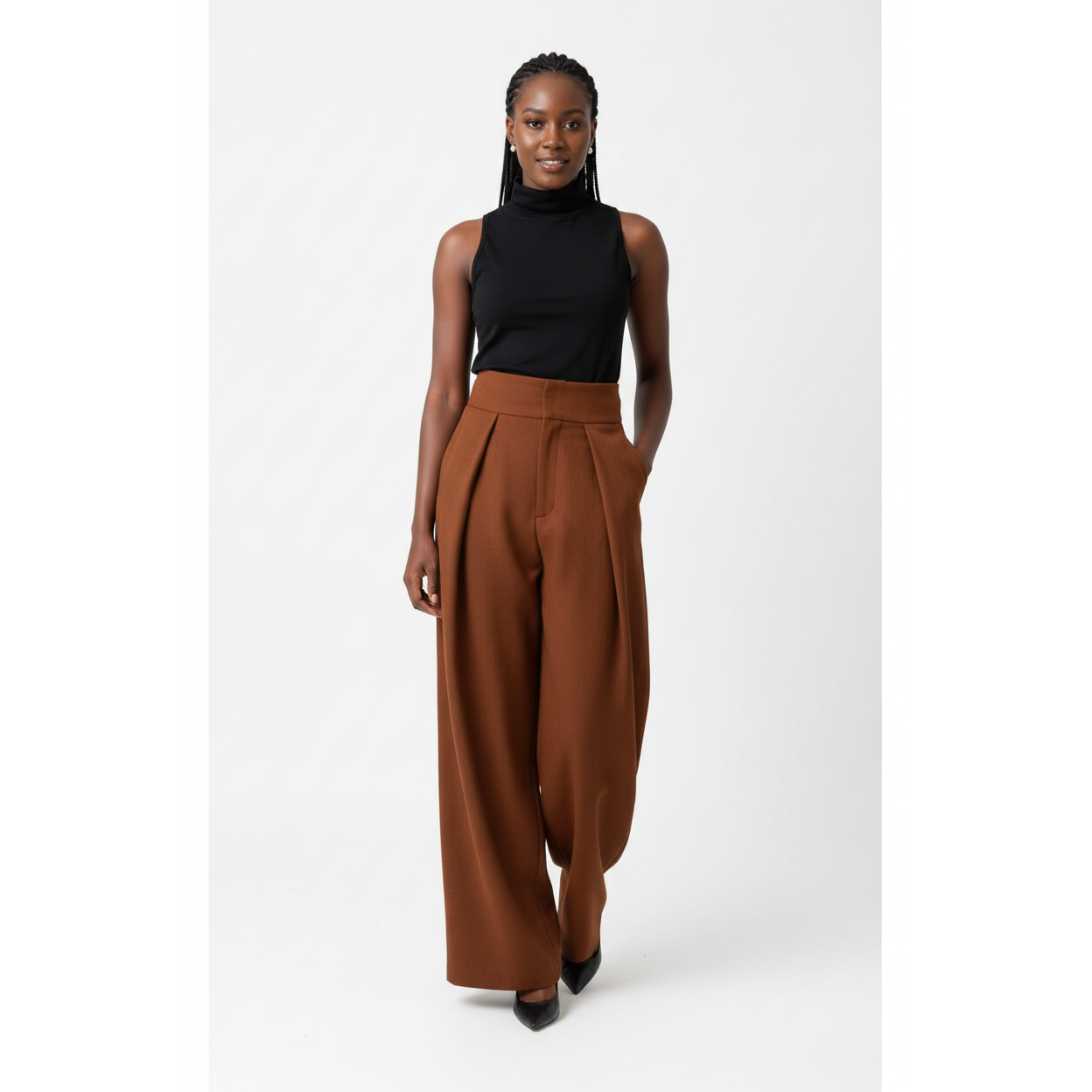Smart Casual High-Waist Pleated Wide Leg Pants