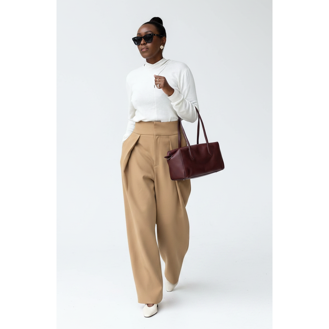 Smart Casual High-Waist Pleated Wide Leg Pants