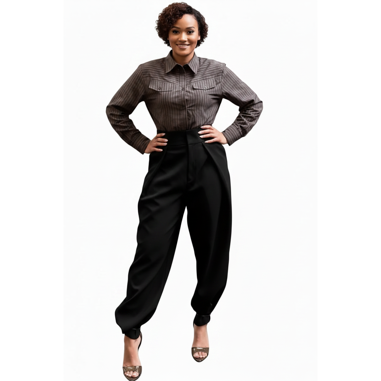 Smart Casual High-Waist Pleated Wide Leg Pants