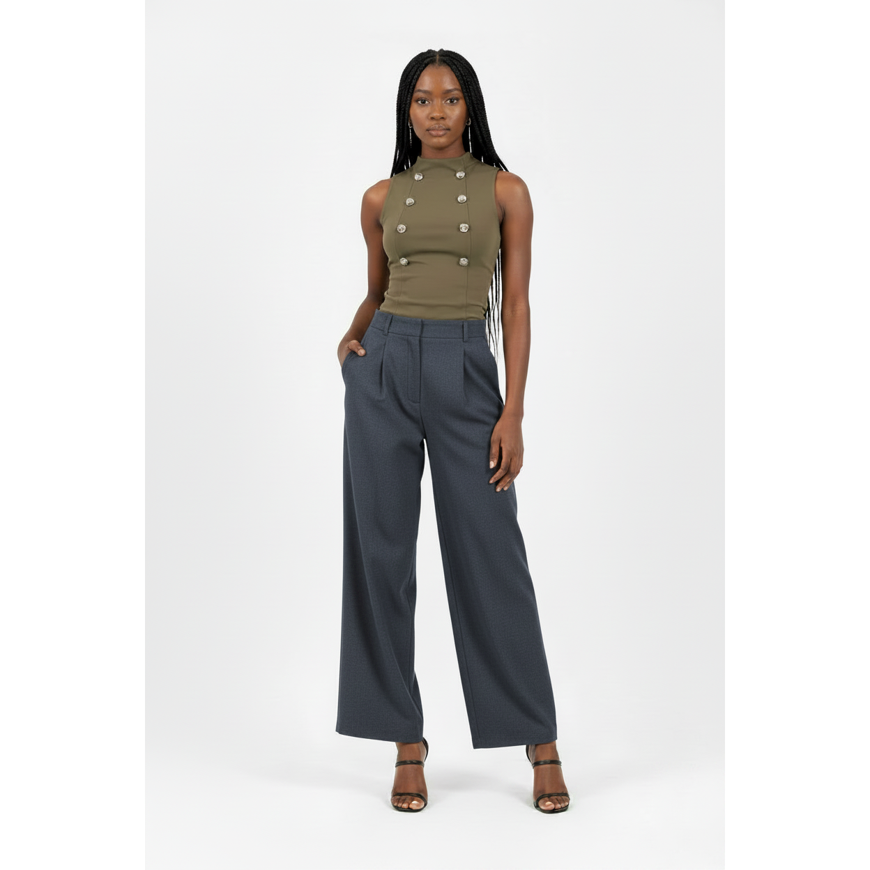 Smart Casual High-Waist Pleated Wide Leg Pants