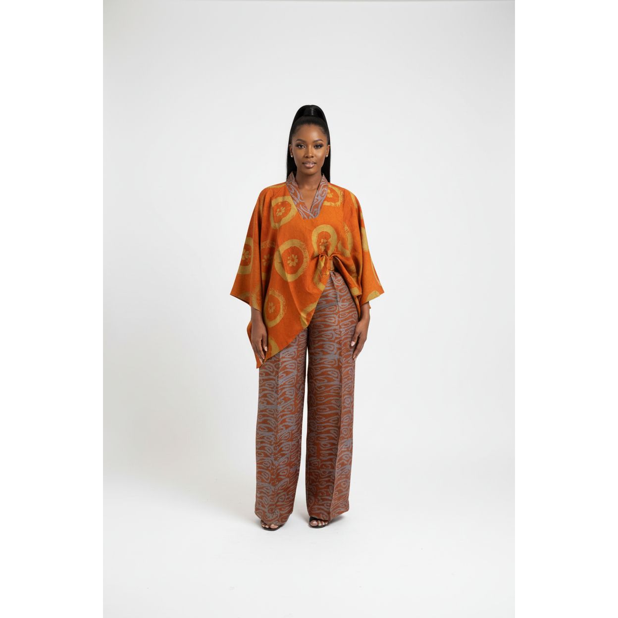 Mixed Pattern Loose Top & Wide-Leg Pants