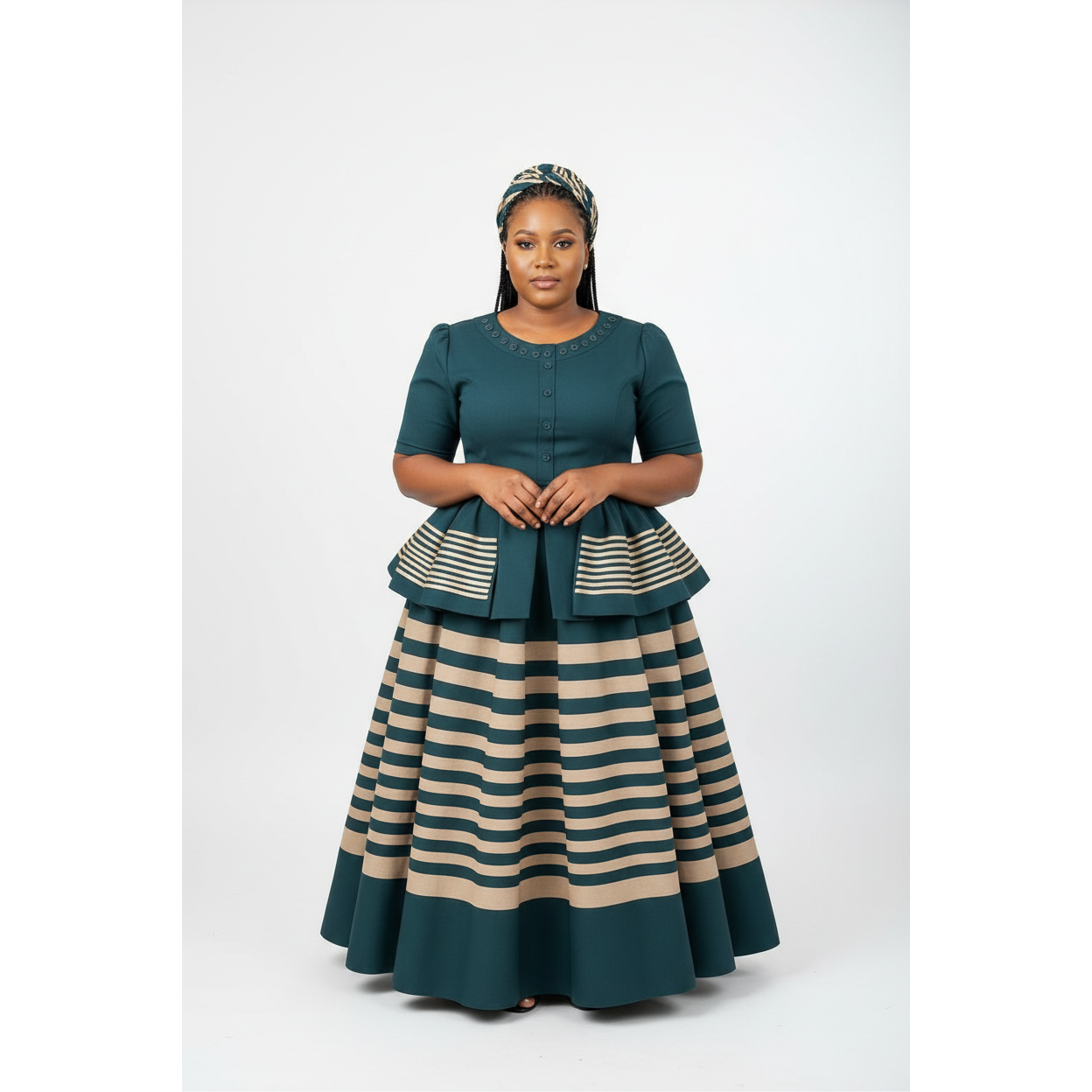 Peplum Waist Elegant Striped Maxi Dress
