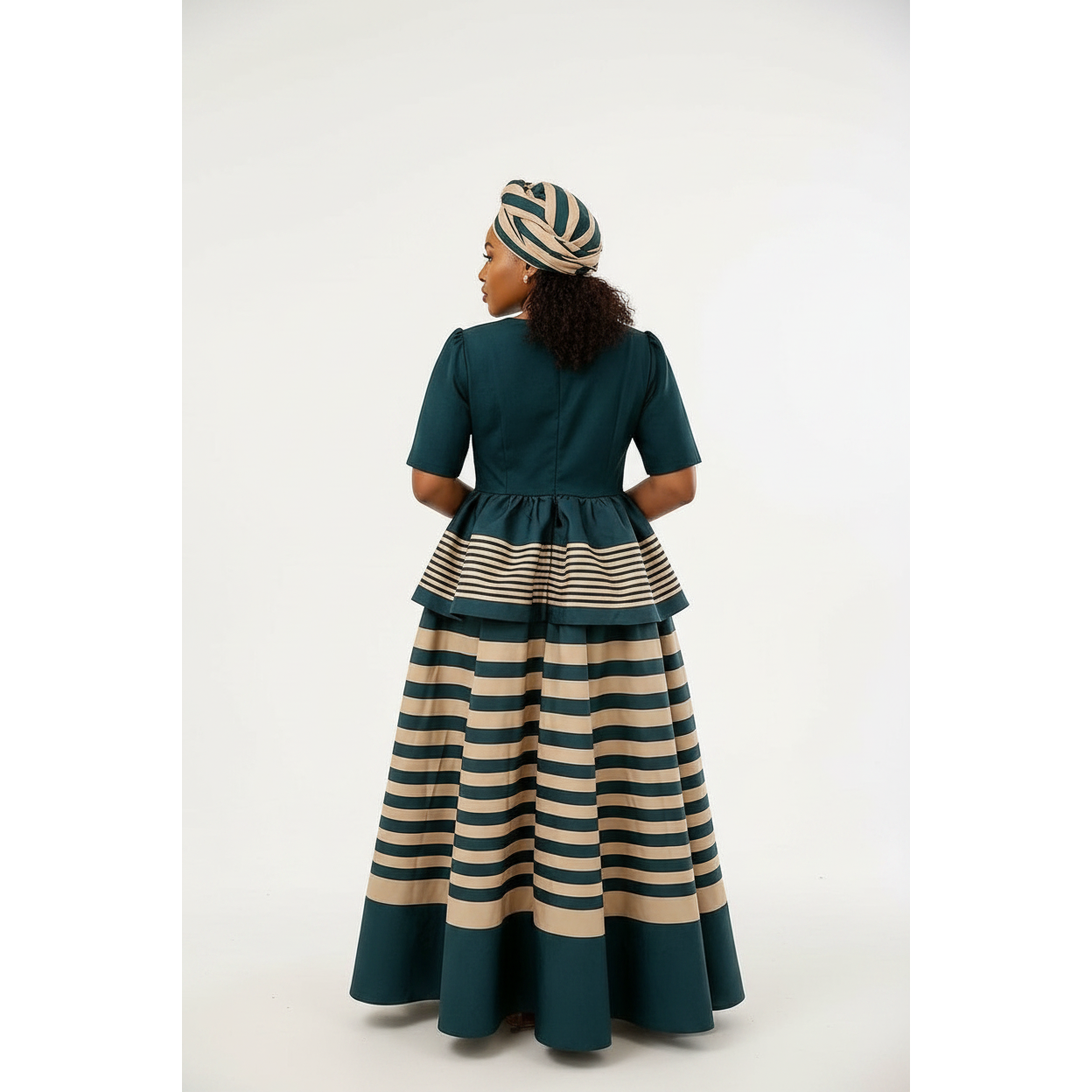 Peplum Waist Elegant Striped Maxi Dress