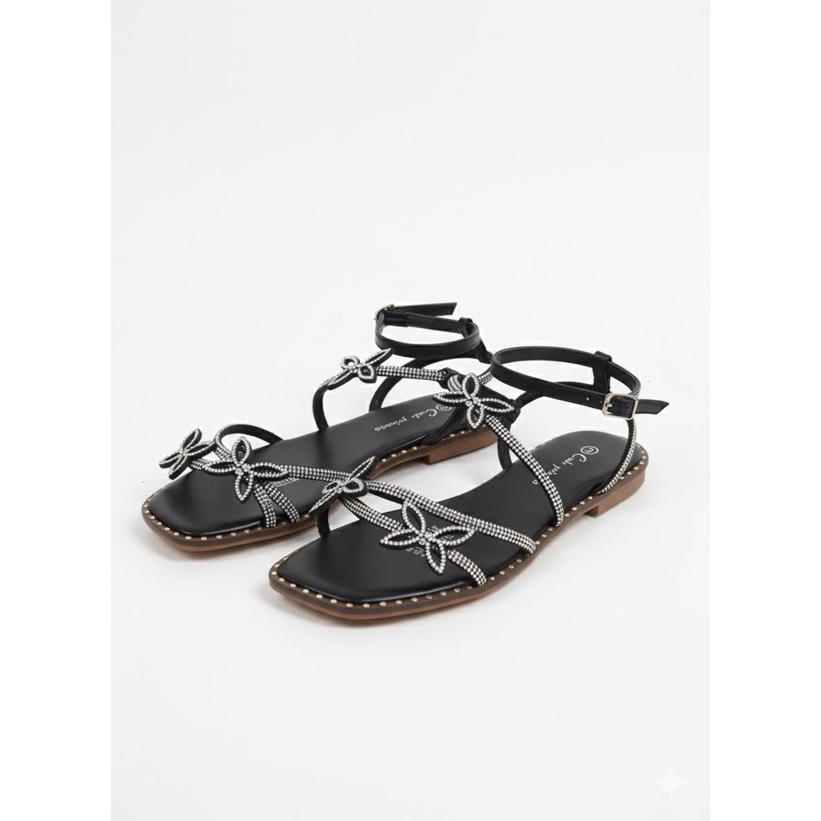 Women’s Rhinestone Flower Strappy Flat Sandals