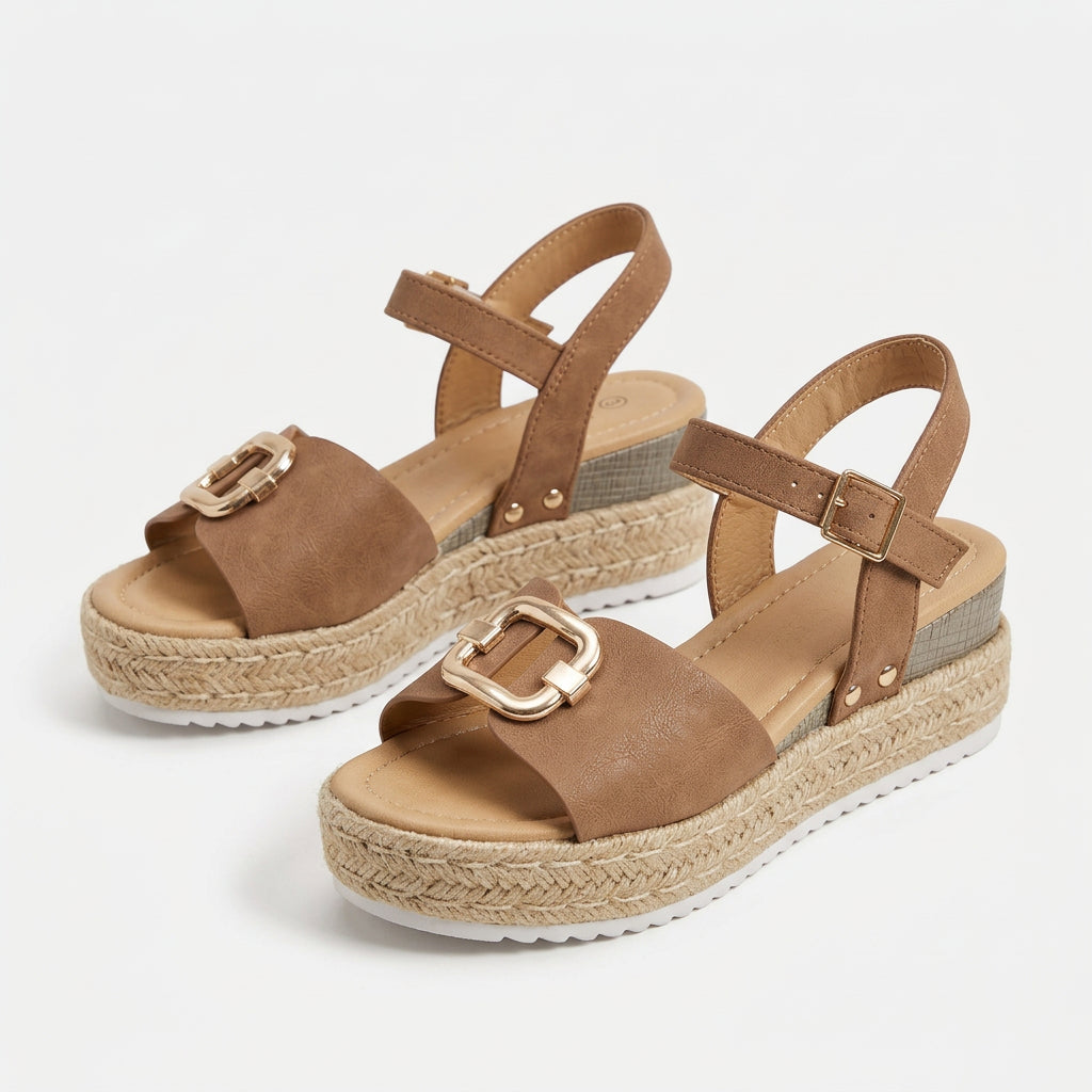 Women's Gold-Buckle Platform Espadrille Sandals