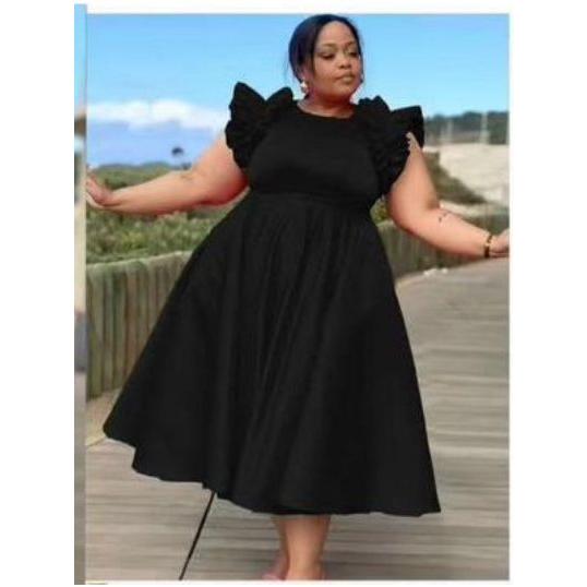 Sexy Round Neck Puff Shoulder Dress.