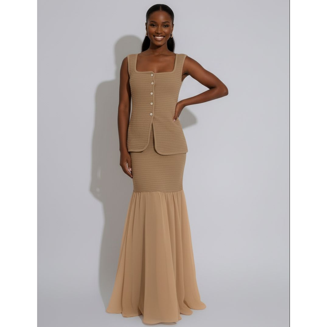 Ladies Single-Breasted Waistcoat & Pleated Fishtail Skirt