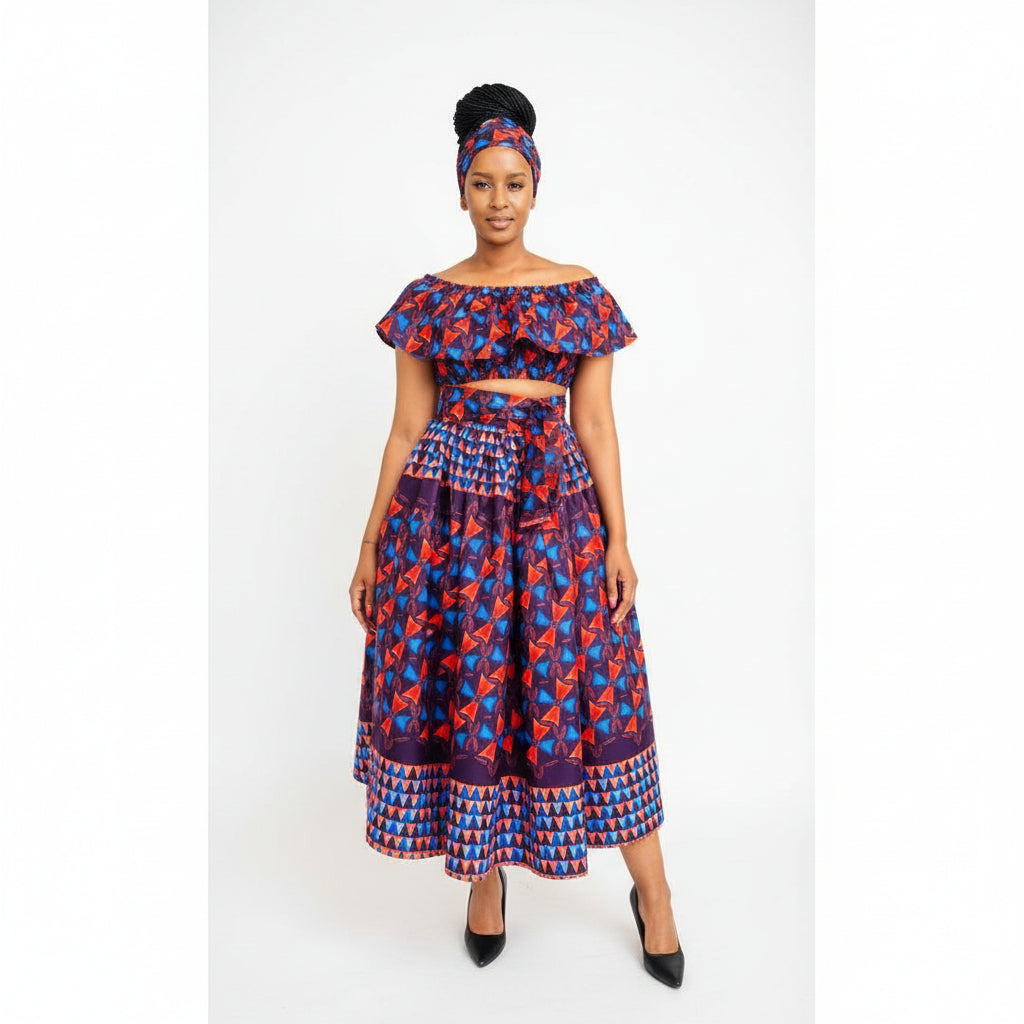 Side Slit High Waisted Skirt and Off Shoulder Top Set