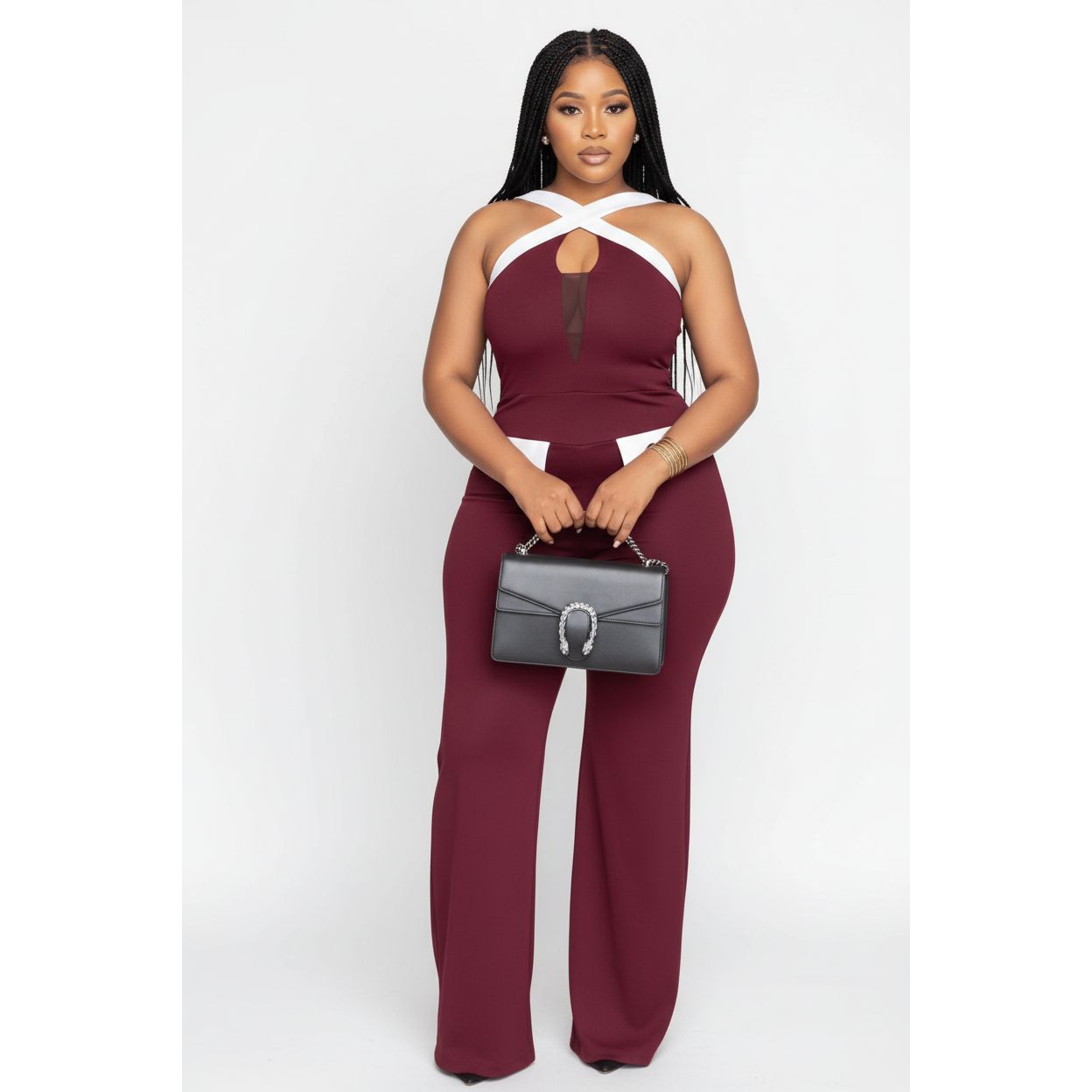 Sleeveless Cross Neck Wide Leg Jumpsuit