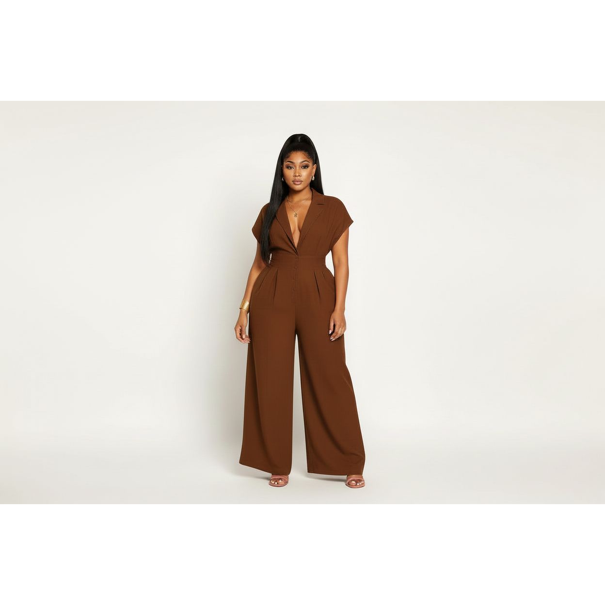 Short Cap Sleeves Wide-Leg Jumpsuit