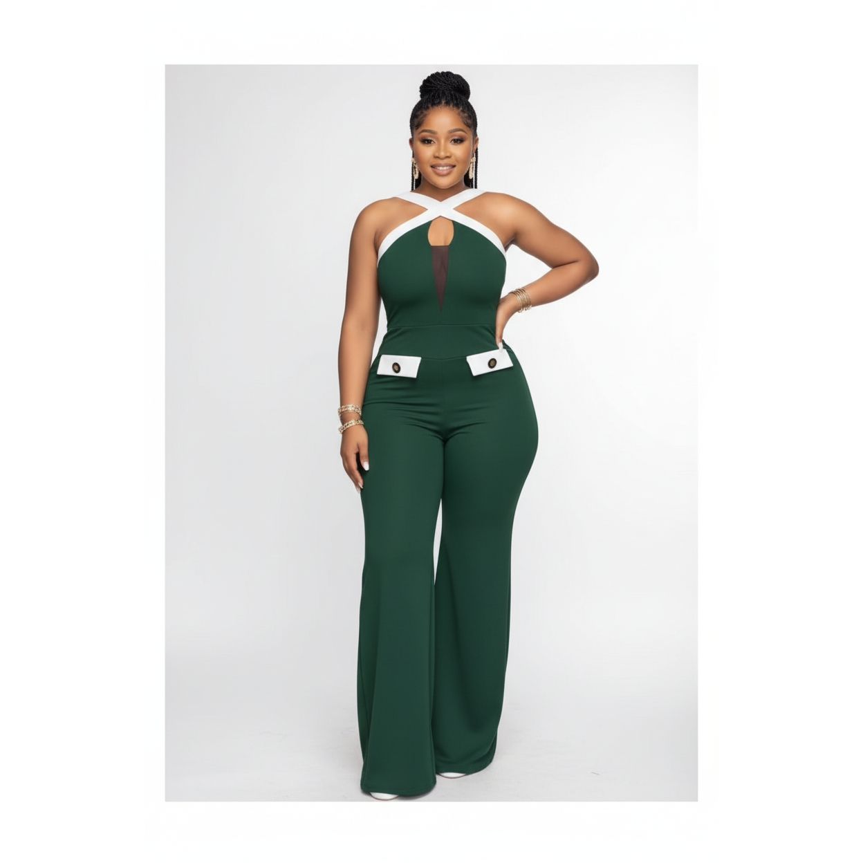 Sleeveless Cross Neck Wide Leg Jumpsuit