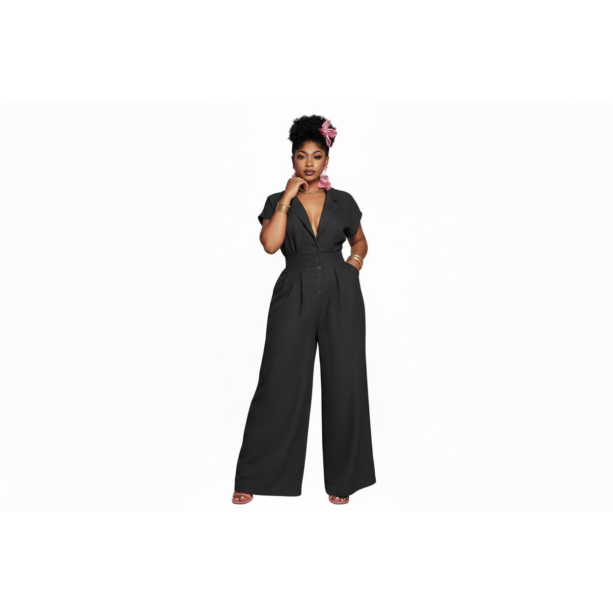 Short Cap Sleeves Wide-Leg Jumpsuit