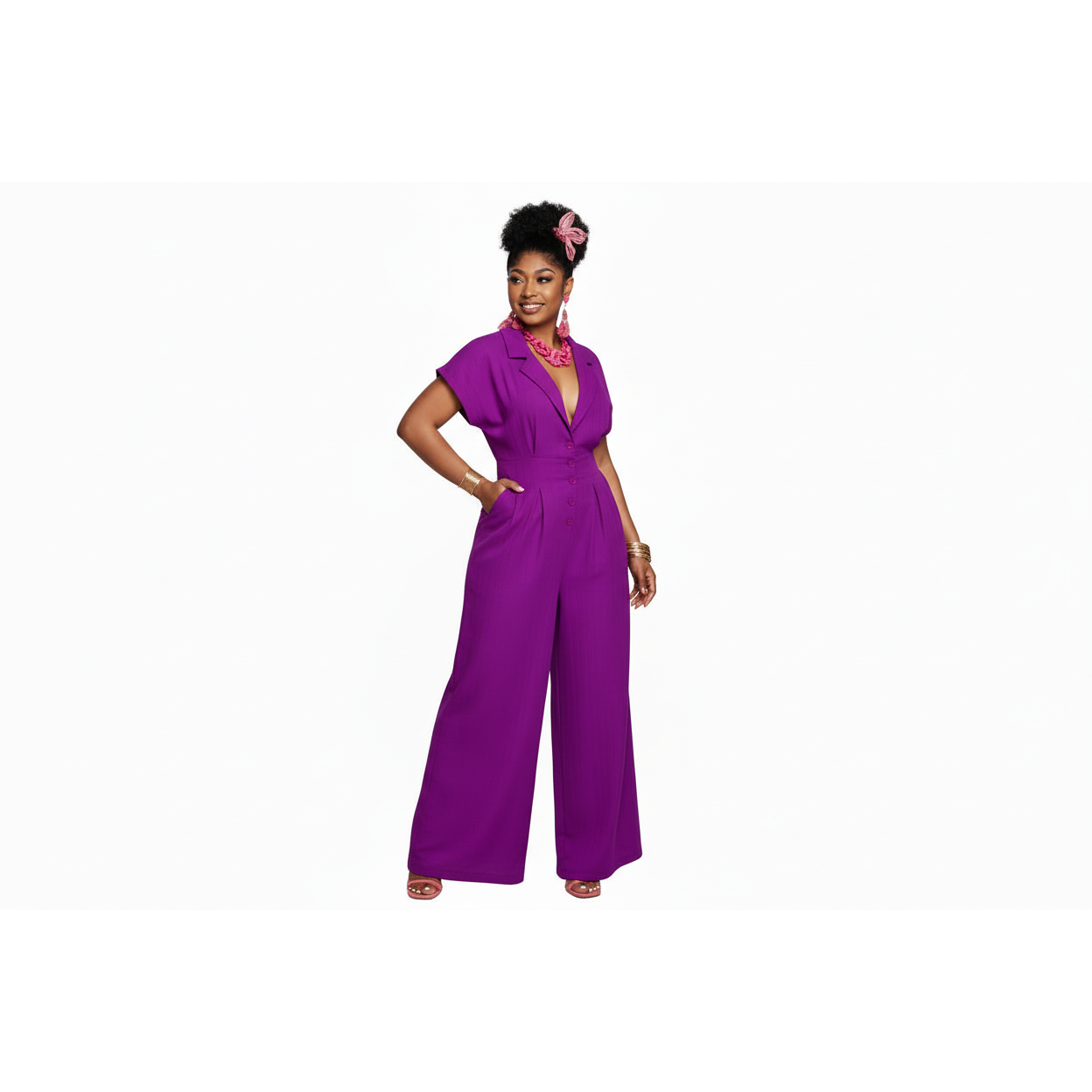Short Cap Sleeves Wide-Leg Jumpsuit