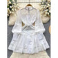 Summer Short Elegant Lace Stitching Hollow Out Long Sleeve Mini Dress.