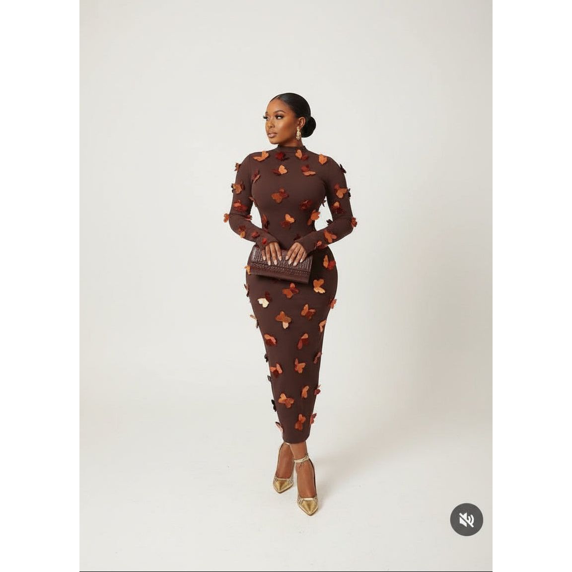 Asymmetric Butterfly Long Sleeve Mesh Midi Dress