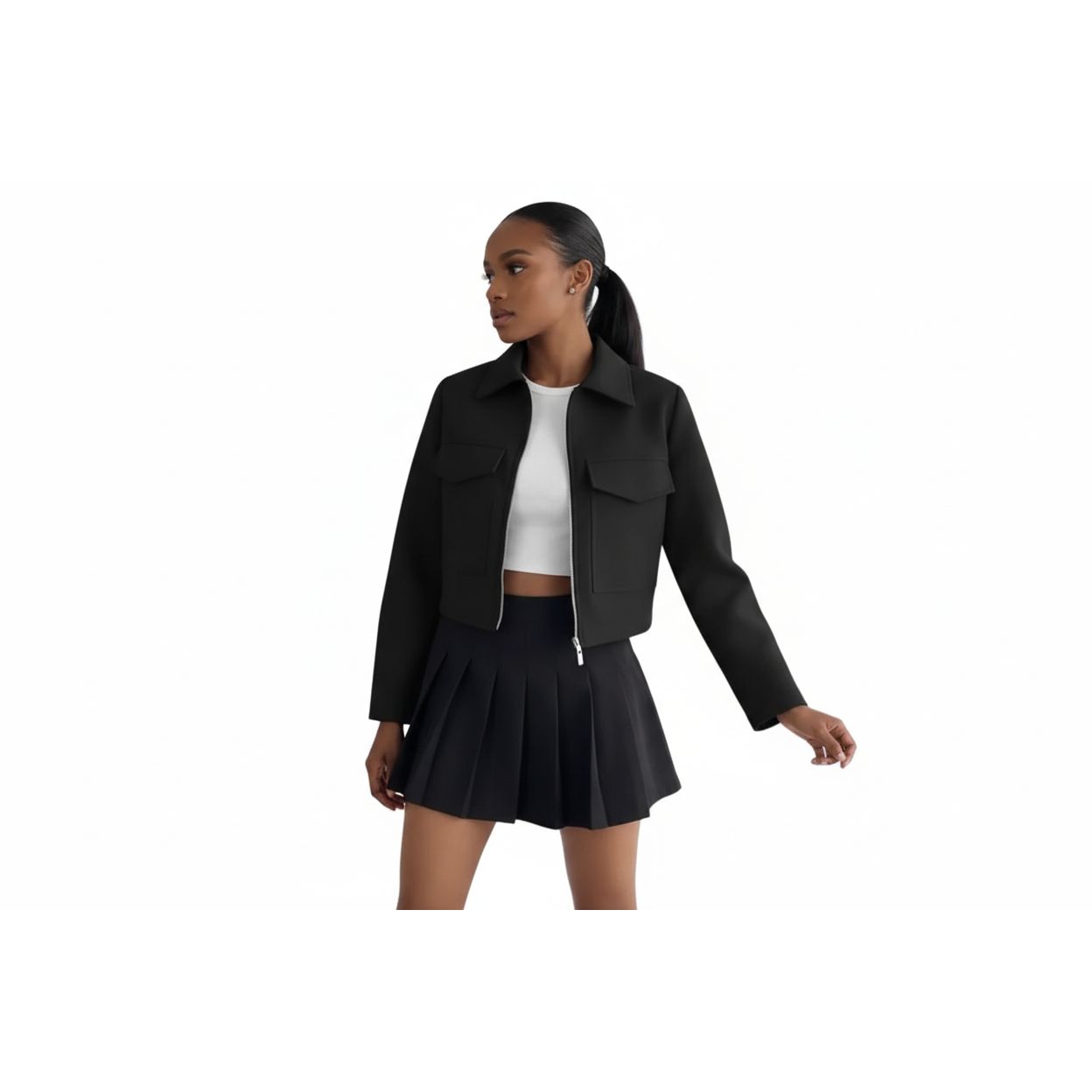 Collar Crop Zip-Up Jacket