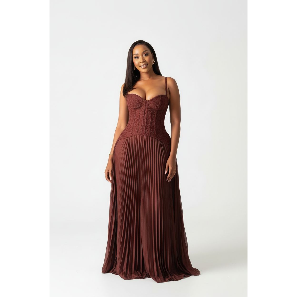 Elegant Corset Top & Flowy Maxi Pleated Skirt