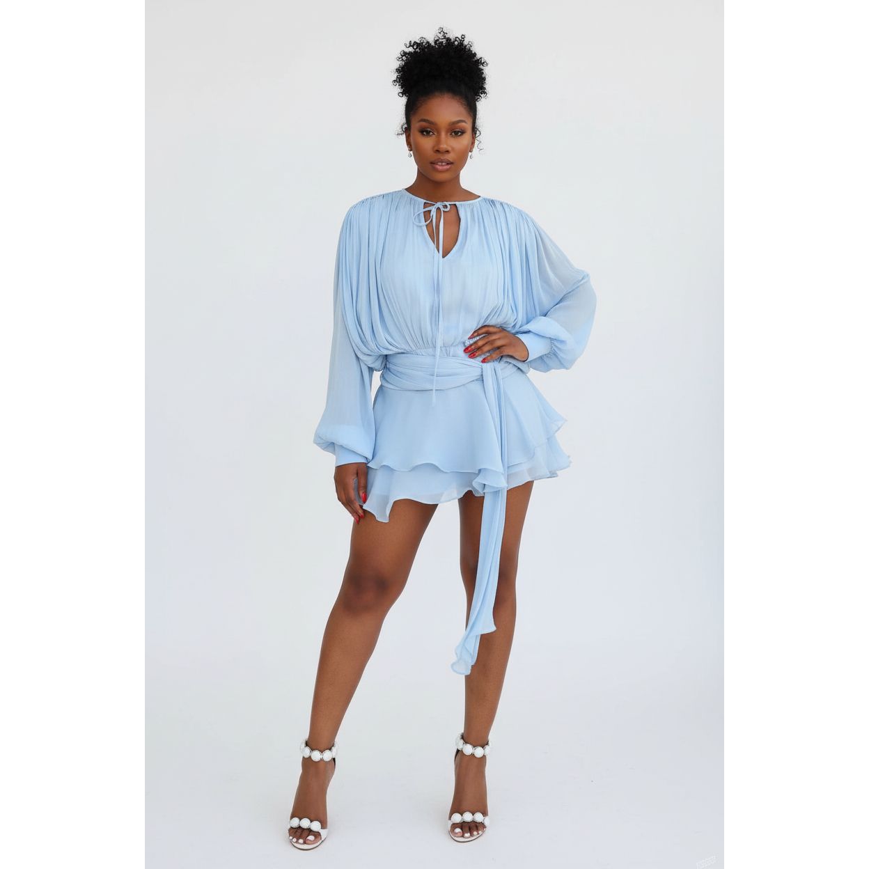 Flowy Ruffle Long-Sleeved Top & Short Pants