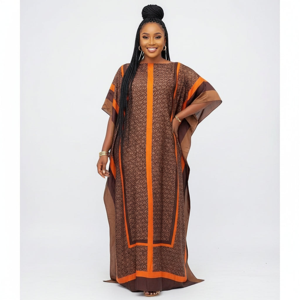 Italian Silk African Kaftan Style Elegant Maxi Dress.