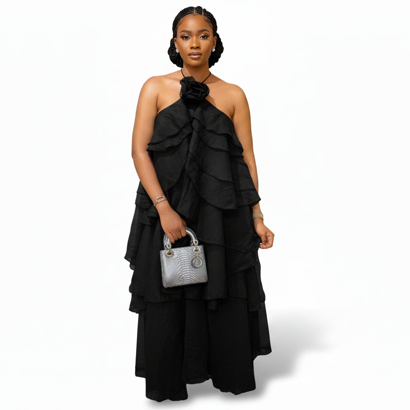 Halter Neck Multi Layers Maxi Dress