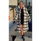 Plus Size Collar Plus Plaid Print Drop Shoulder Overcoat