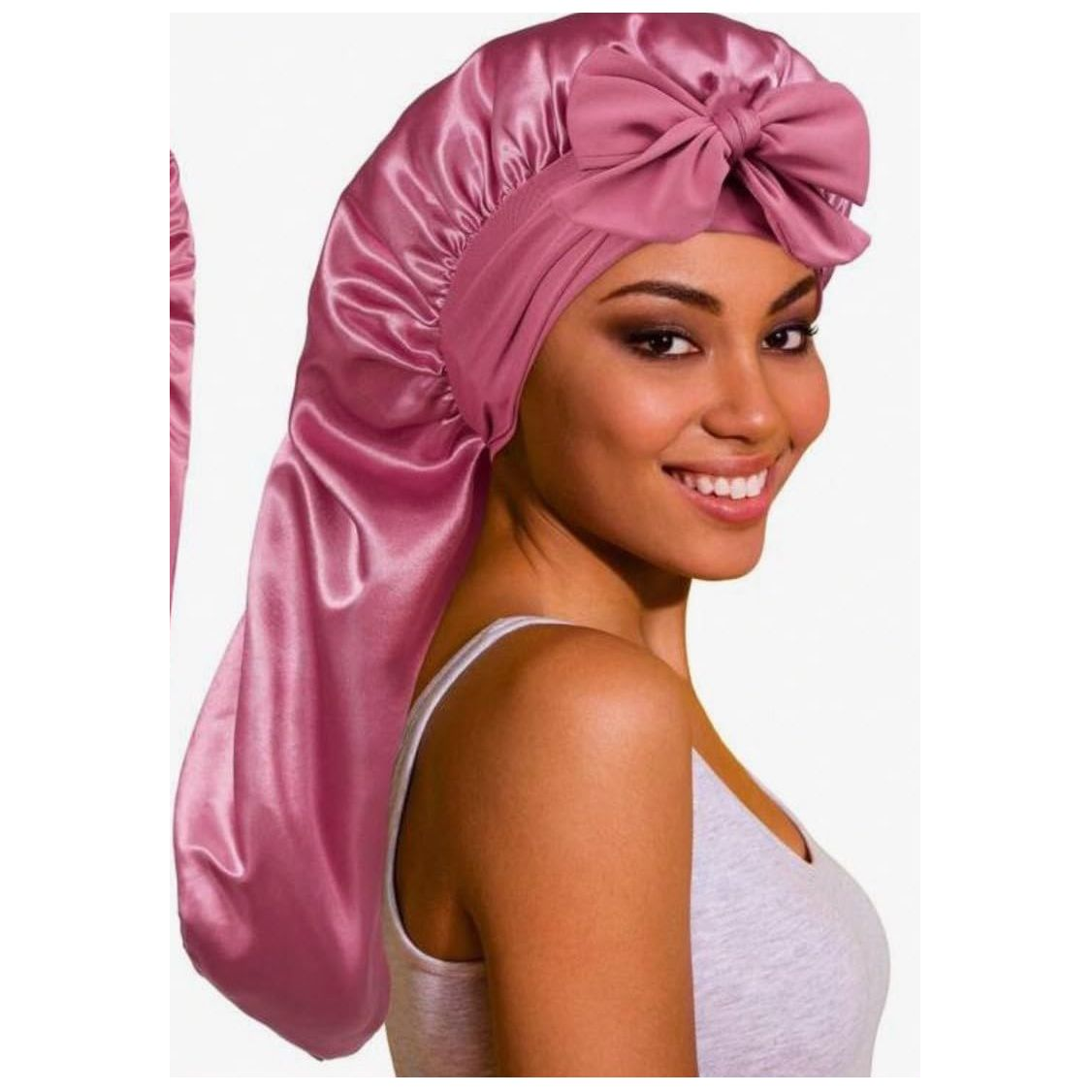 Long Satin Bonnet with Bow Detail